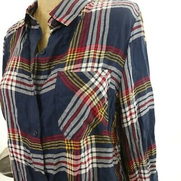 Ultra Flirt Nordstrom Top Size S Button Down Pocket Plaid Red Blue Multi EUC A3 - Picture 5 of 5